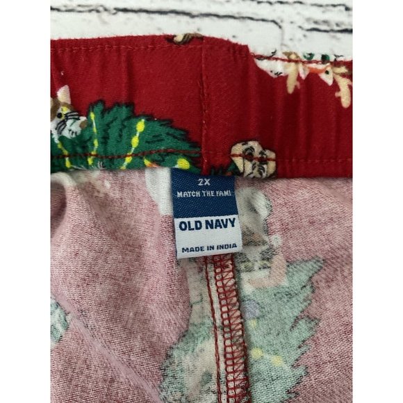 Old Navy Flannel Pajama Pant Sleep Lounge Red Holiday Pets Cotton 2XL 34" Inseam - Picture 5 of 16